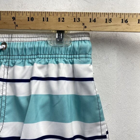 Elastic & Drawstring Waist Swimwear Shorts Men Small Green Stripes Side Pockets - Picture 3 of 11